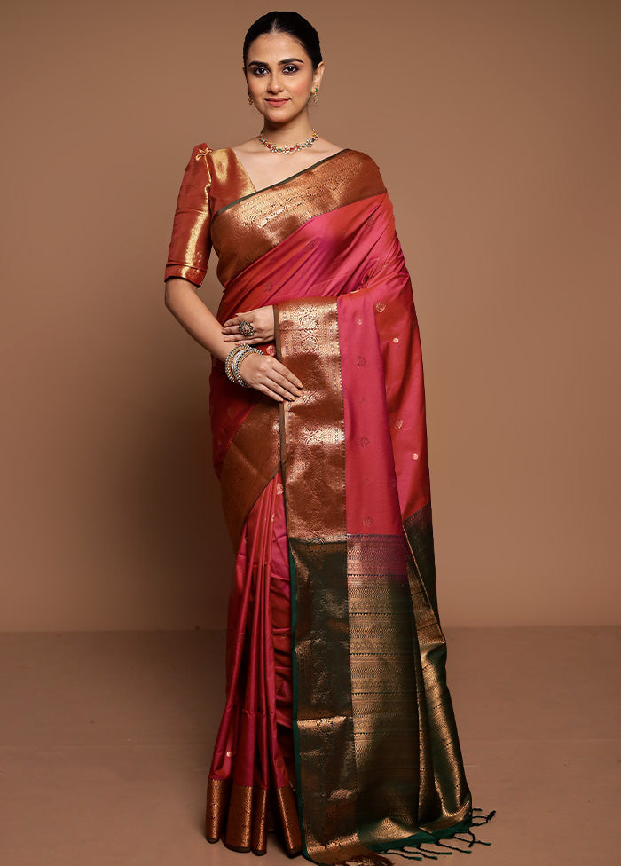 Pink Dupion Silk Saree With Blouse Piece