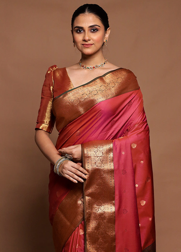 Pink Dupion Silk Saree With Blouse Piece