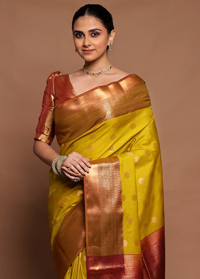 Yellow Dupion Silk Saree With Blouse Piece