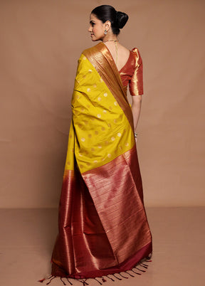 Yellow Dupion Silk Saree With Blouse Piece