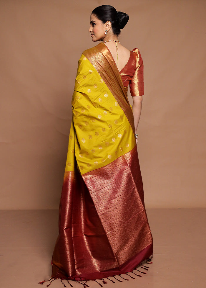 Yellow Dupion Silk Saree With Blouse Piece