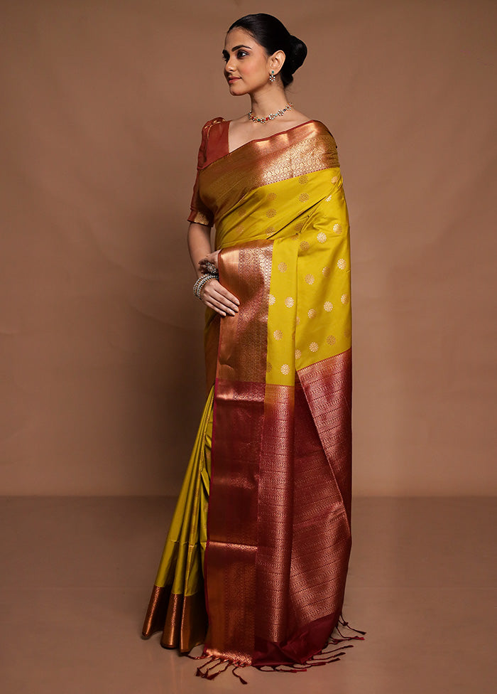 Yellow Dupion Silk Saree With Blouse Piece