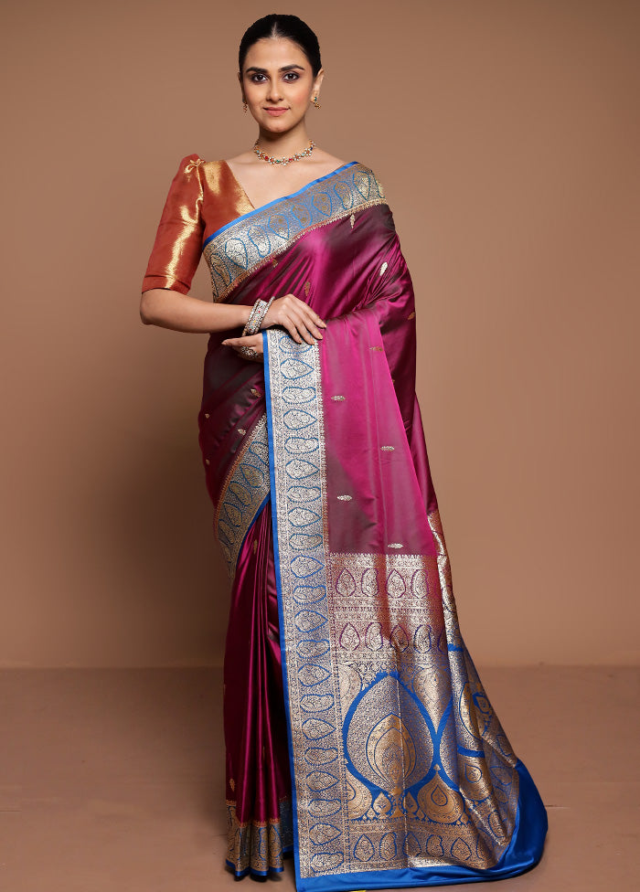 Purple Banarasi Silk Saree With Blouse Piece