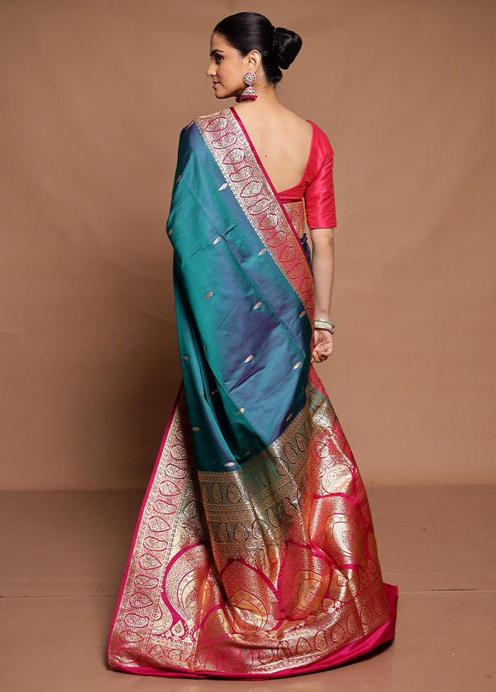 Green Banarasi Silk Saree With Blouse Piece