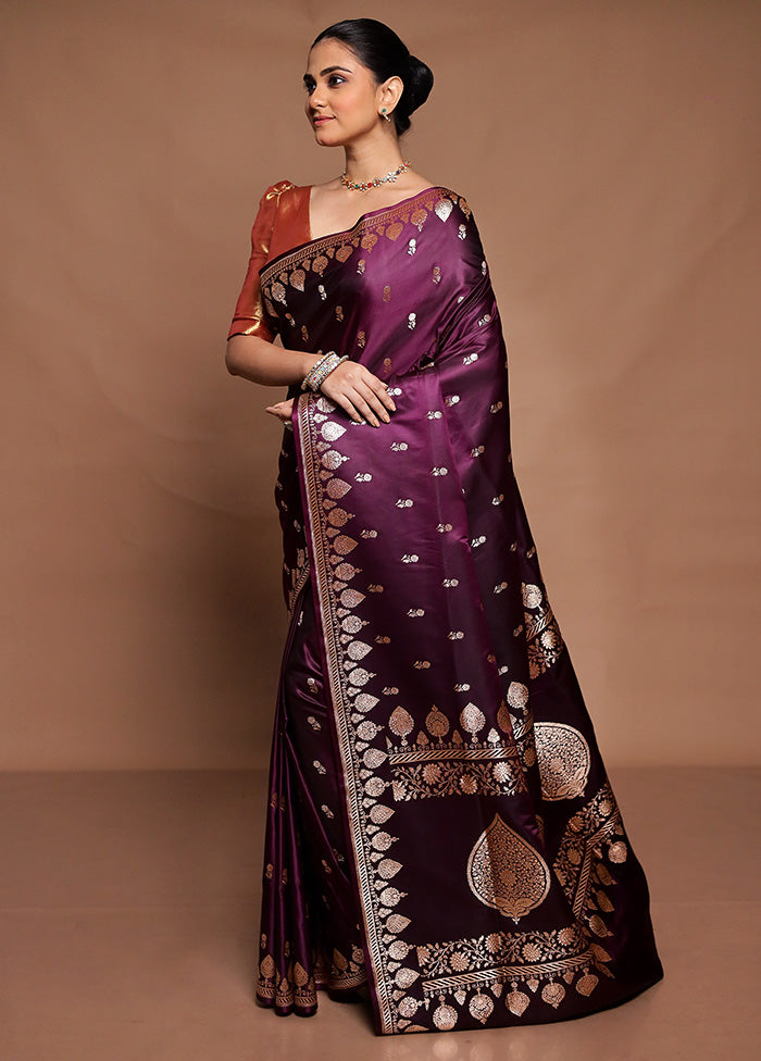 Purple Banarasi Silk Saree With Blouse Piece