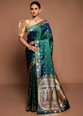 Green Banarasi Silk Saree With Blouse Piece