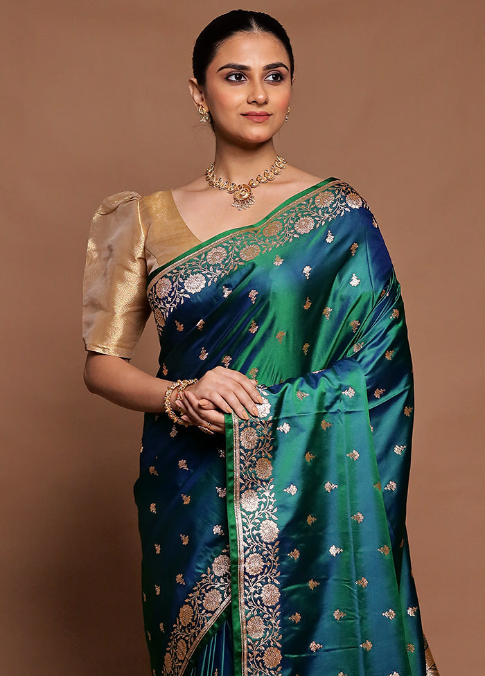 Green Banarasi Silk Saree With Blouse Piece