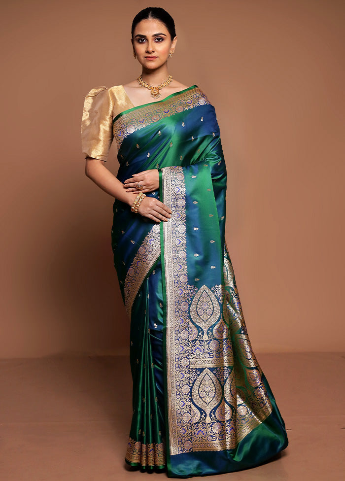 Green Handloom Banarasi Pure Silk Saree With Blouse Piece