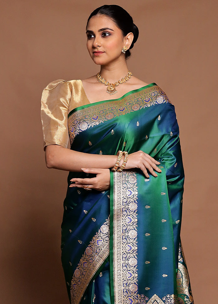 Green Handloom Banarasi Pure Silk Saree With Blouse Piece