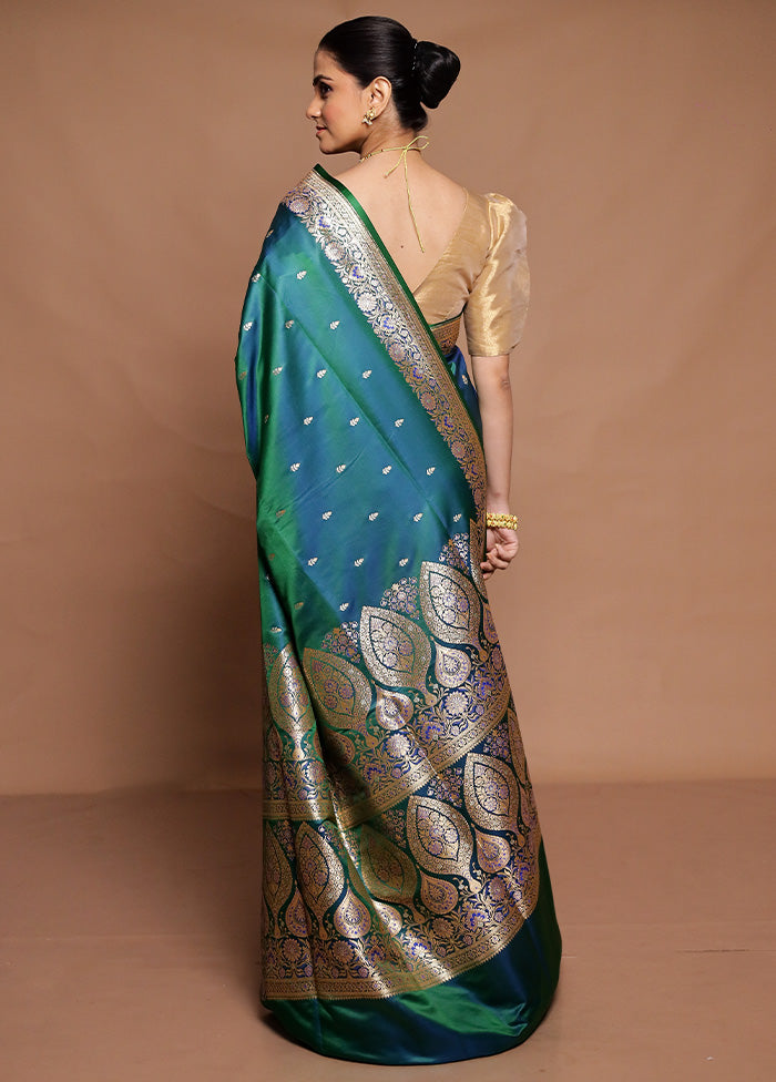 Green Handloom Banarasi Pure Silk Saree With Blouse Piece