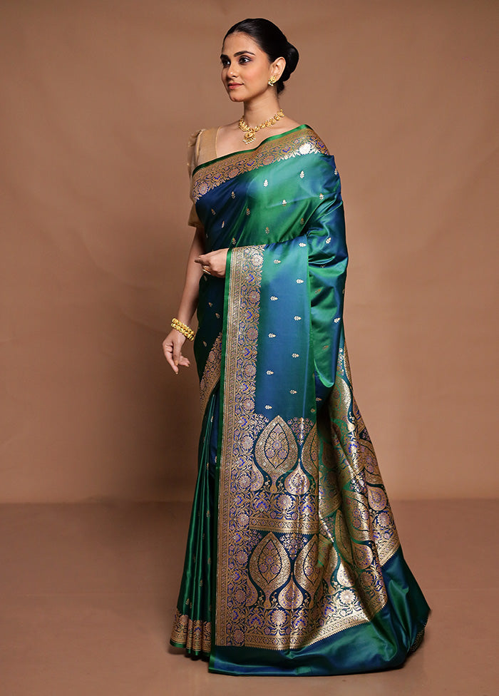 Green Handloom Banarasi Pure Silk Saree With Blouse Piece