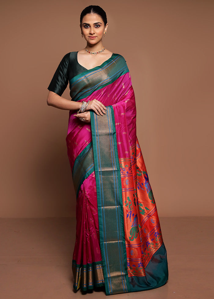 Pink Kanjivaram Silk Saree With Blouse Piece