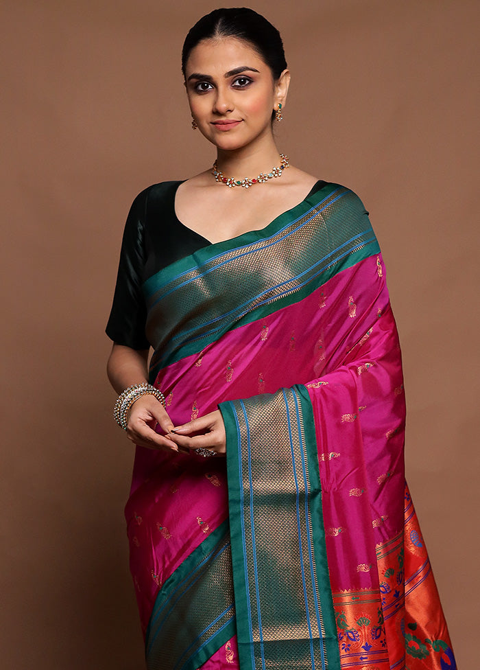 Pink Kanjivaram Silk Saree With Blouse Piece