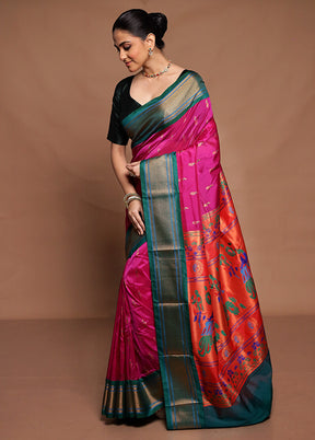 Pink Kanjivaram Silk Saree With Blouse Piece