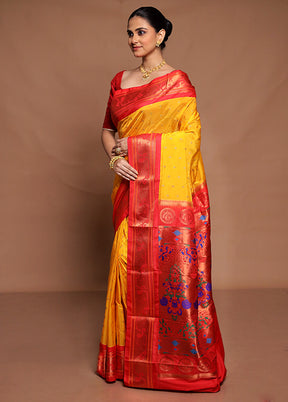 Yellow Kanjivaram Silk Saree With Blouse Piece