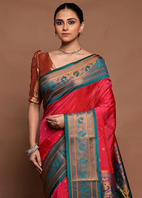 Pink Kanjivaram Silk Saree With Blouse Piece