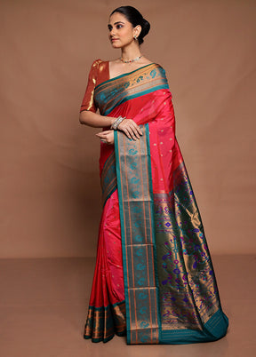 Pink Kanjivaram Silk Saree With Blouse Piece