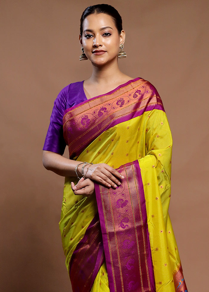 Yellow Kanjivaram Silk Saree With Blouse Piece