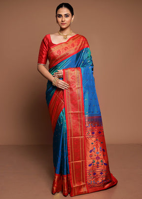 Blue Kanjivaram Silk Saree With Blouse Piece