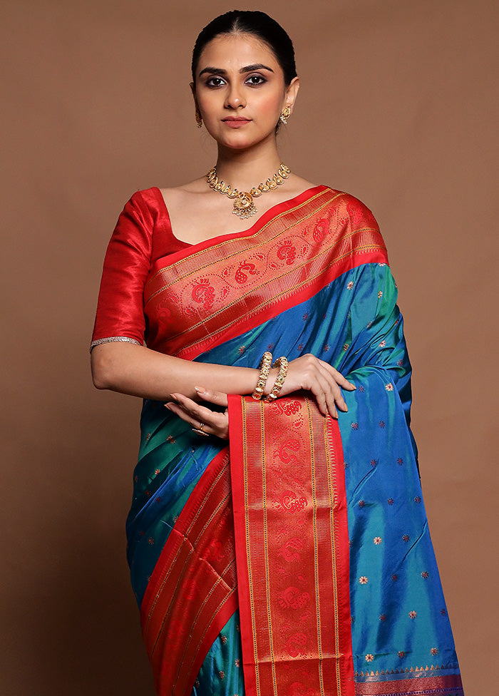 Blue Kanjivaram Silk Saree With Blouse Piece