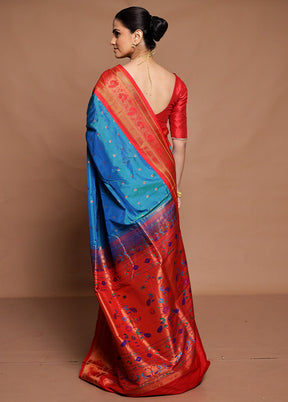 Blue Kanjivaram Silk Saree With Blouse Piece