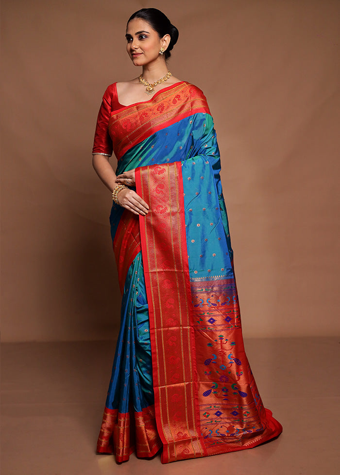 Blue Kanjivaram Silk Saree With Blouse Piece