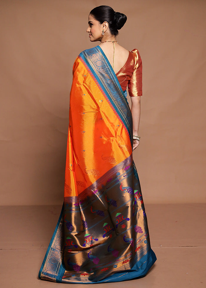 Orange Kanjivaram Silk Saree With Blouse Piece