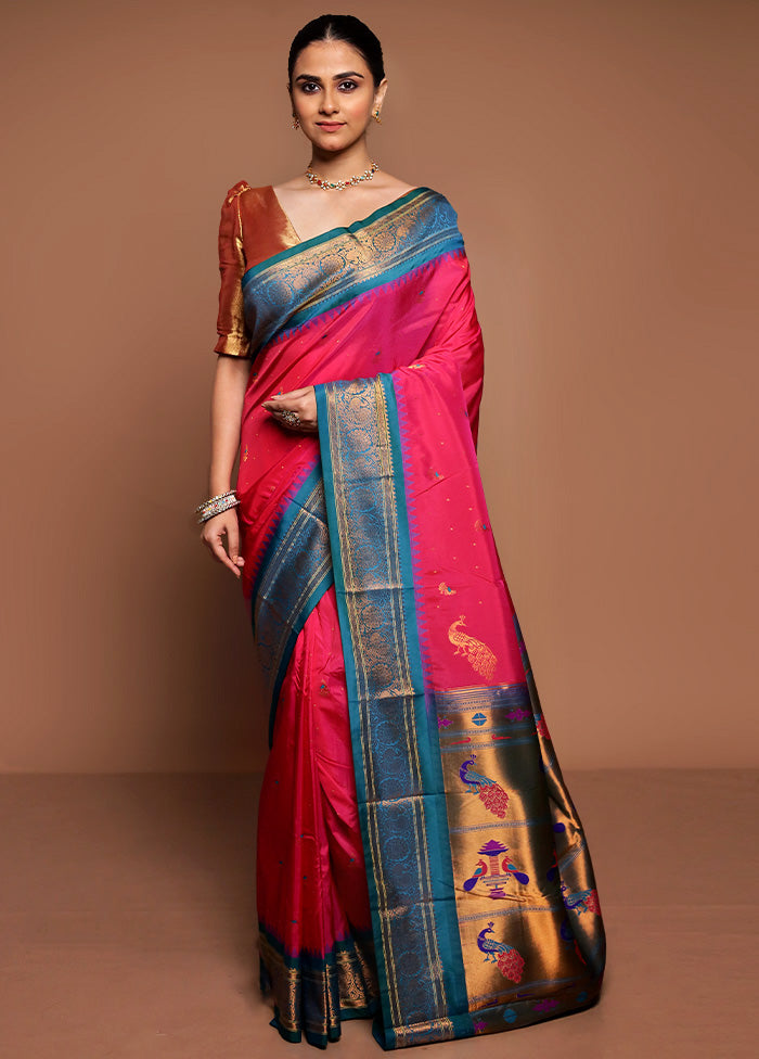 Pink Kanjivaram Silk Saree With Blouse Piece