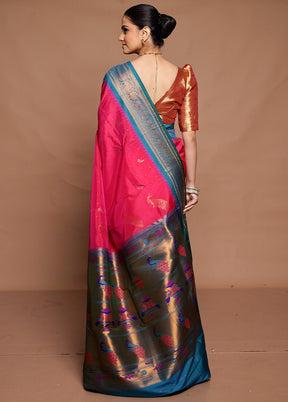 Pink Kanjivaram Silk Saree With Blouse Piece