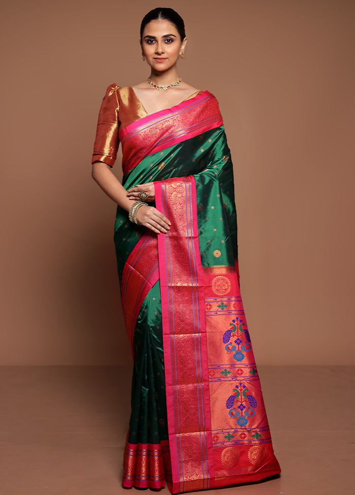 Green Kanjivaram Silk Saree With Blouse Piece