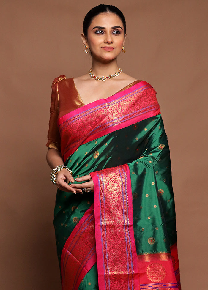 Green Kanjivaram Silk Saree With Blouse Piece