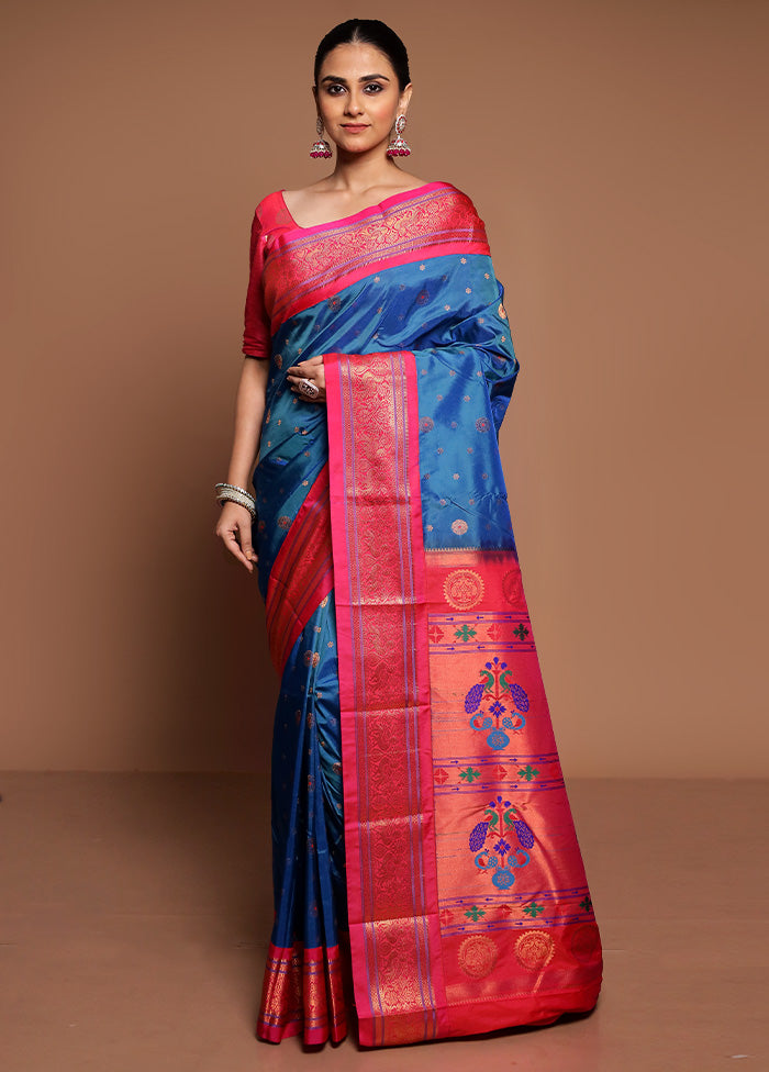 Blue Kanjivaram Silk Saree With Blouse Piece