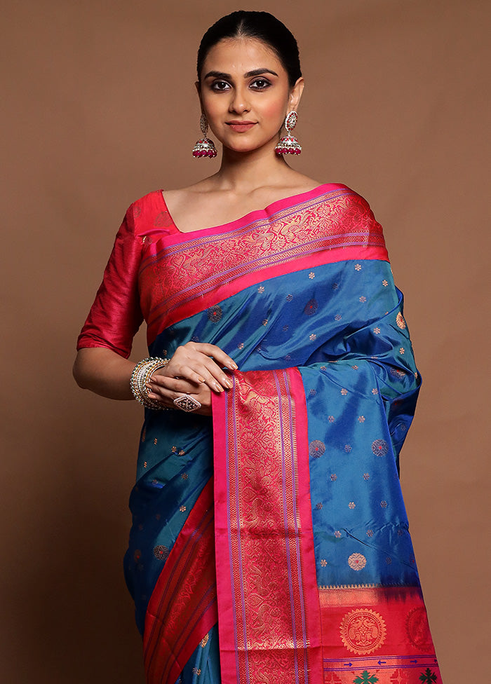 Blue Kanjivaram Silk Saree With Blouse Piece