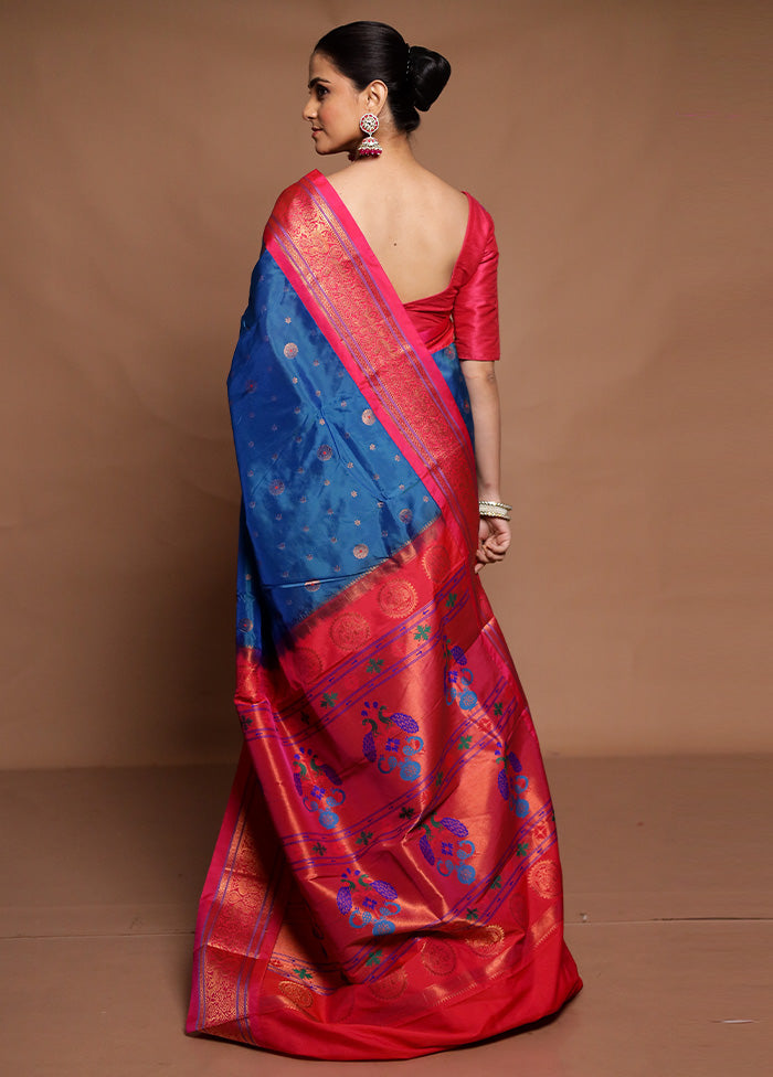 Blue Kanjivaram Silk Saree With Blouse Piece