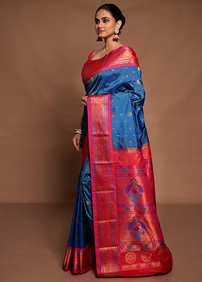 Blue Kanjivaram Silk Saree With Blouse Piece