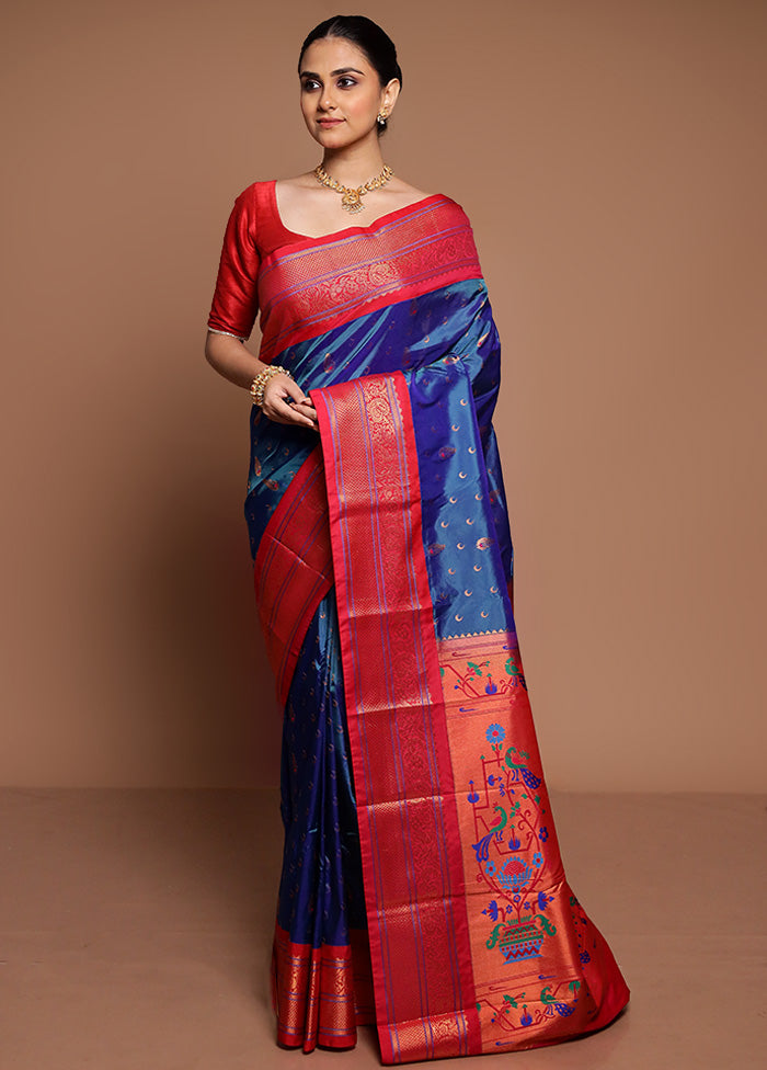 Blue Kanjivaram Silk Saree With Blouse Piece