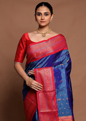 Blue Kanjivaram Silk Saree With Blouse Piece