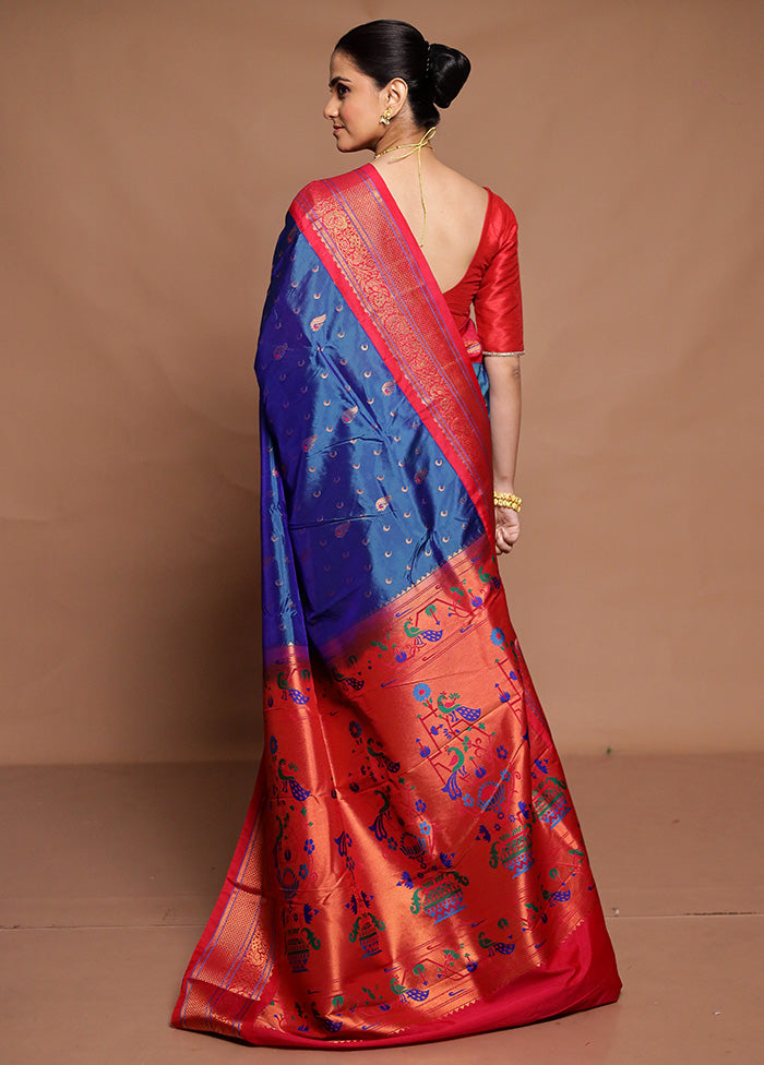 Blue Kanjivaram Silk Saree With Blouse Piece