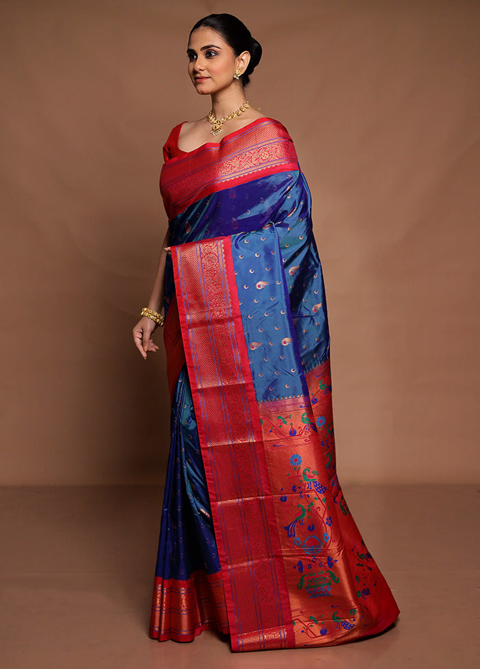 Blue Kanjivaram Silk Saree With Blouse Piece