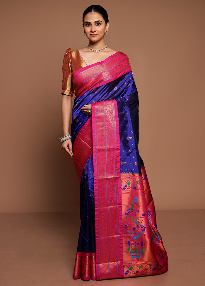 Blue Kanjivaram Silk Saree With Blouse Piece