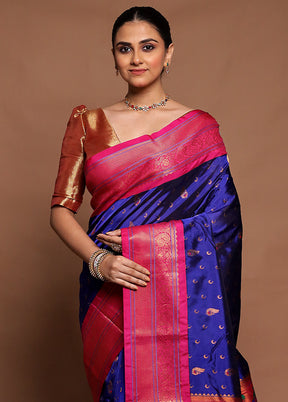 Blue Kanjivaram Silk Saree With Blouse Piece