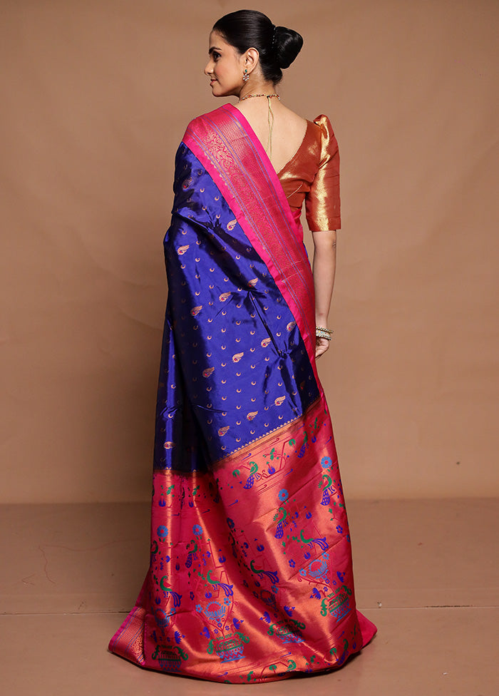 Blue Kanjivaram Silk Saree With Blouse Piece