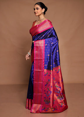 Blue Kanjivaram Silk Saree With Blouse Piece