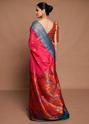 Pink Kanjivaram Silk Saree With Blouse Piece