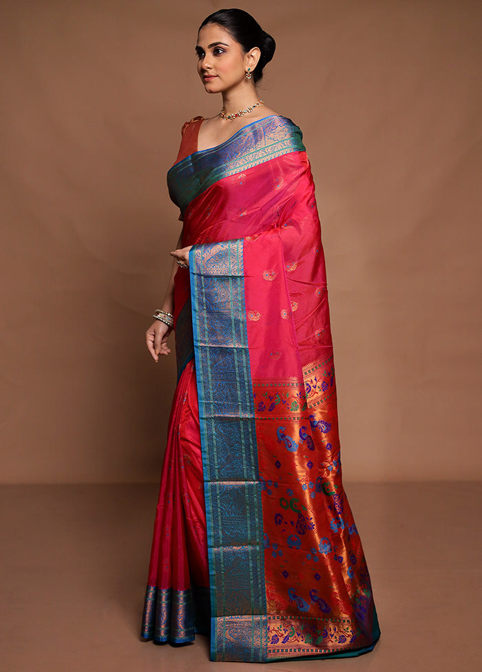 Pink Kanjivaram Silk Saree With Blouse Piece