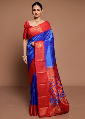 Blue Kanjivaram Silk Saree With Blouse Piece