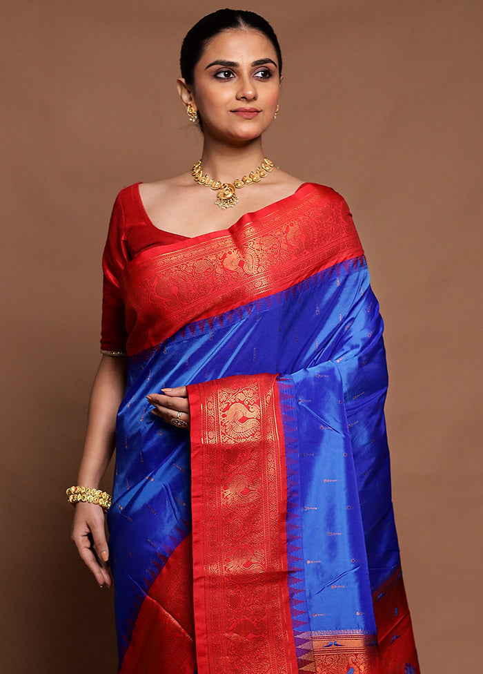 Blue Kanjivaram Silk Saree With Blouse Piece