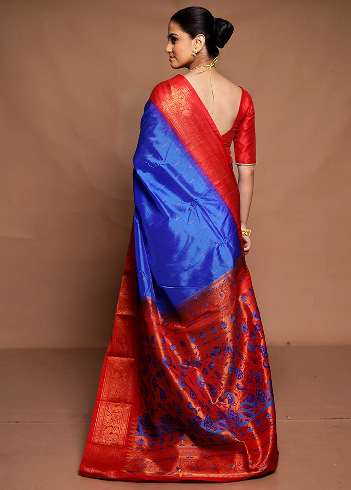 Blue Kanjivaram Silk Saree With Blouse Piece