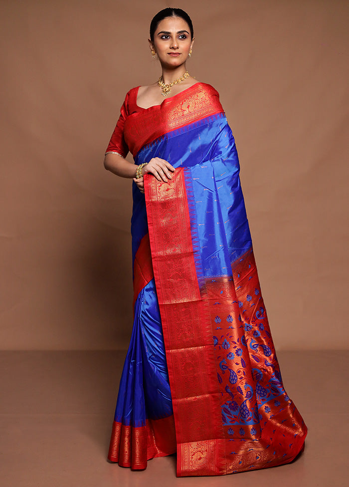 Blue Kanjivaram Silk Saree With Blouse Piece