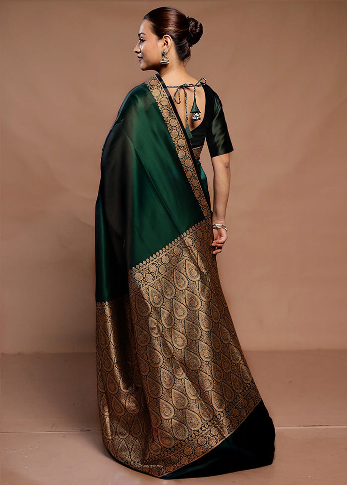 Green Banarasi Silk Saree With Blouse Piece